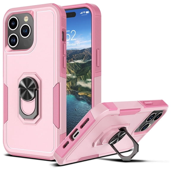 TUFF Shockproof Hybrid Armor Case with Ring Grip for iPhone 15 Pro - Pink
