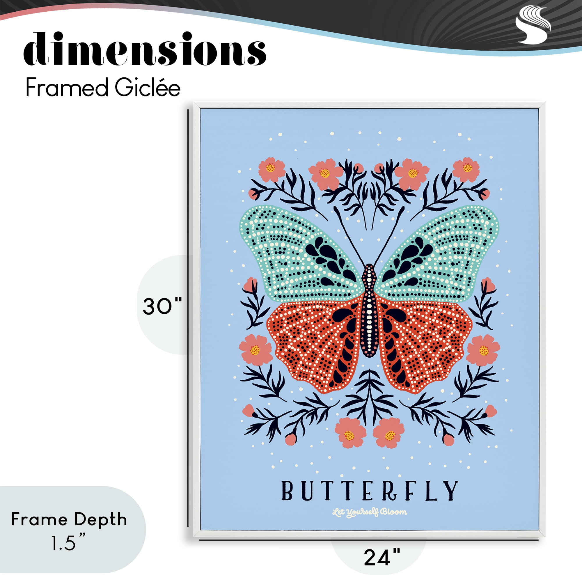 Stupell Industries Butterfly Symmetry on Blue White Framed Giclee Art, design by Indira Prieto | IndySign