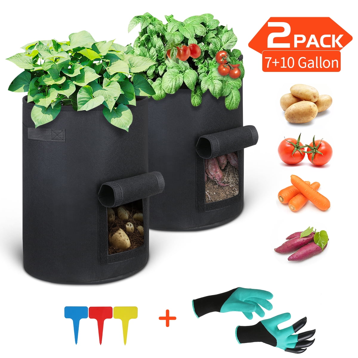 50pcs 5 Gallon Plant Bags Grow Bags Aeration Fabric Pots Tree Pots Garden Pouch 