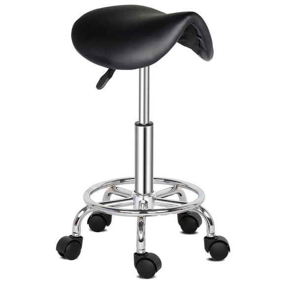Alvantor Saddle Rolling Stool with 20–25.6 in Adjustable Height, 360° Swivel and Five Wheels, Black