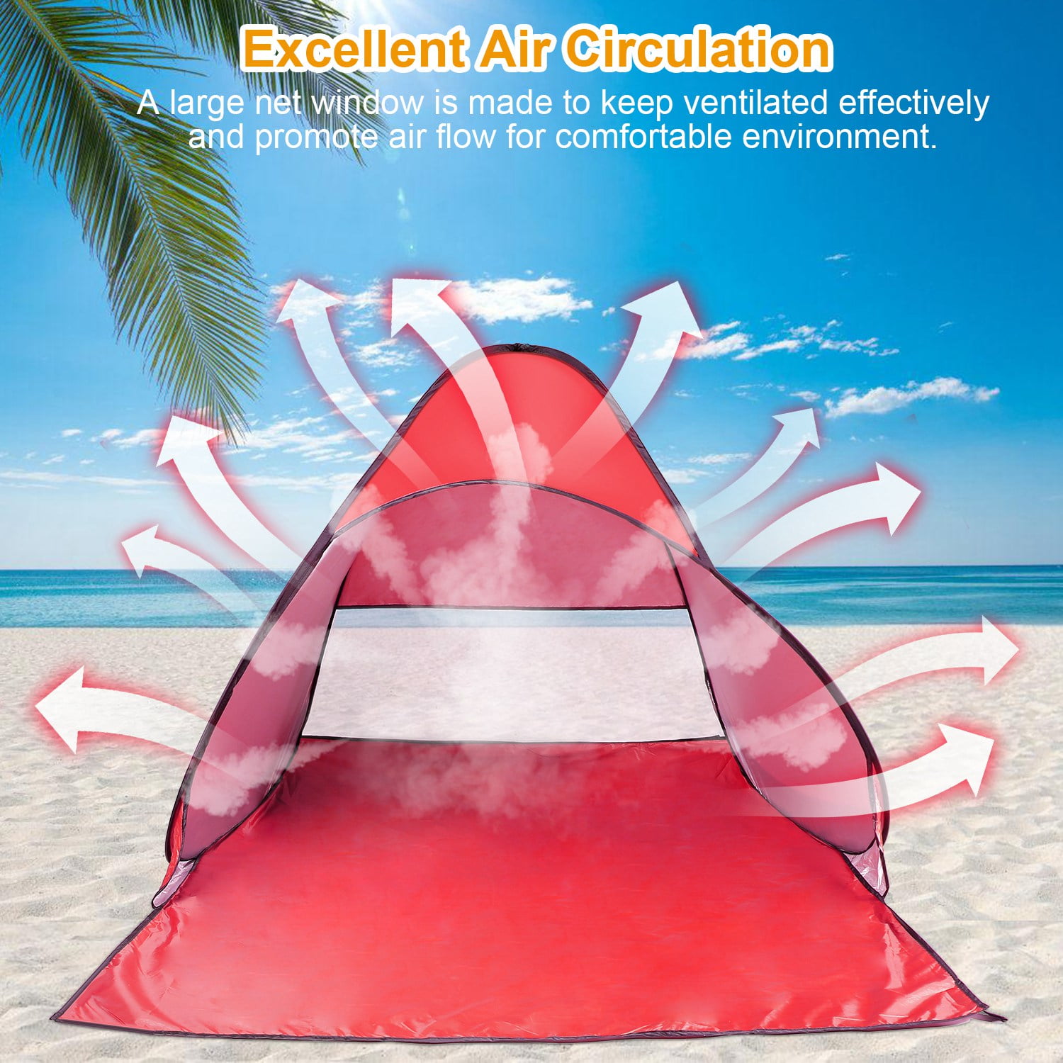 Imountek Pop up Beach Tent, Instant Camping Tent for 2-3 People, UV Protection, Waterproof, Portable with Storage Bag, Red
