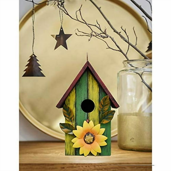 Wood Decorative Bird House for Outside Hanging Hummingbird House, Wooden Hand Painted Small Bird House Outdoors Garden Décor, Hanging Bird House for Finch Bluebird Wren Chickadee (