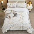 thumbnail image 6 of White Gold Metallic Marble Comforter Set Full Foil Print Glitter Bedding Sets with 2 Pillowcases for All Seasons, Soft Microfiber Filling Bedding Duvet Set, 6 of 7
