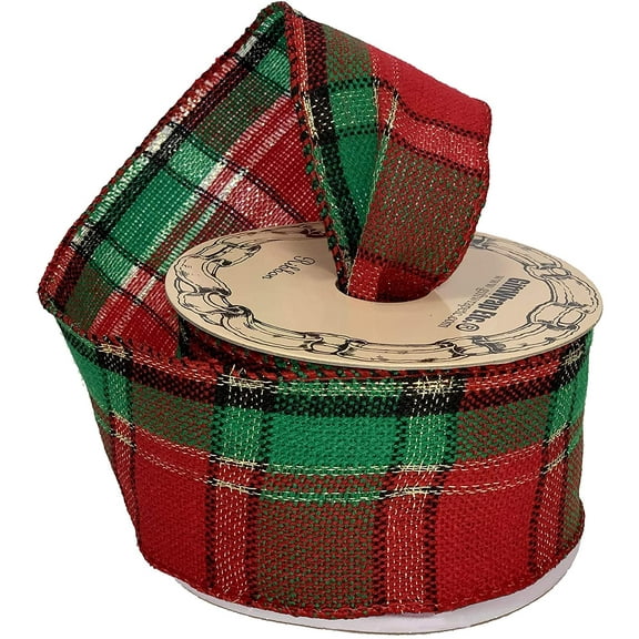 Tartan Wired Christmas Tree Ribbon - 2 1/2" x 10 Yards, Classic Red & Green Plaid, Presents, Garland, Gifts, Wrapping, Bows, Xmas Tree Topper Decor, Gift Bow, Gift Basket
