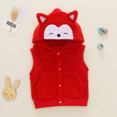 

Clearance! SDJMa Baby Boys Girls Hooded Cotton Vest Winter Lightweight Sleeveless Cute Red Fox Button Jacket With Pocket
