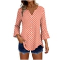 thumbnail image 2 of Edvintorg Womens Tops Polka Dot Flare 3/4 Sleeve Loose Top Fashion V Neck Casual Button Down Shirt Women's Clothing Orange XXL, 2 of 7