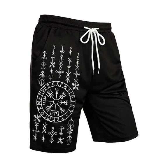XIAOCHA Rune Symbol Print Athletic Shorts For Men Elastic Drawstring Loose Fit Street Walk Shorts