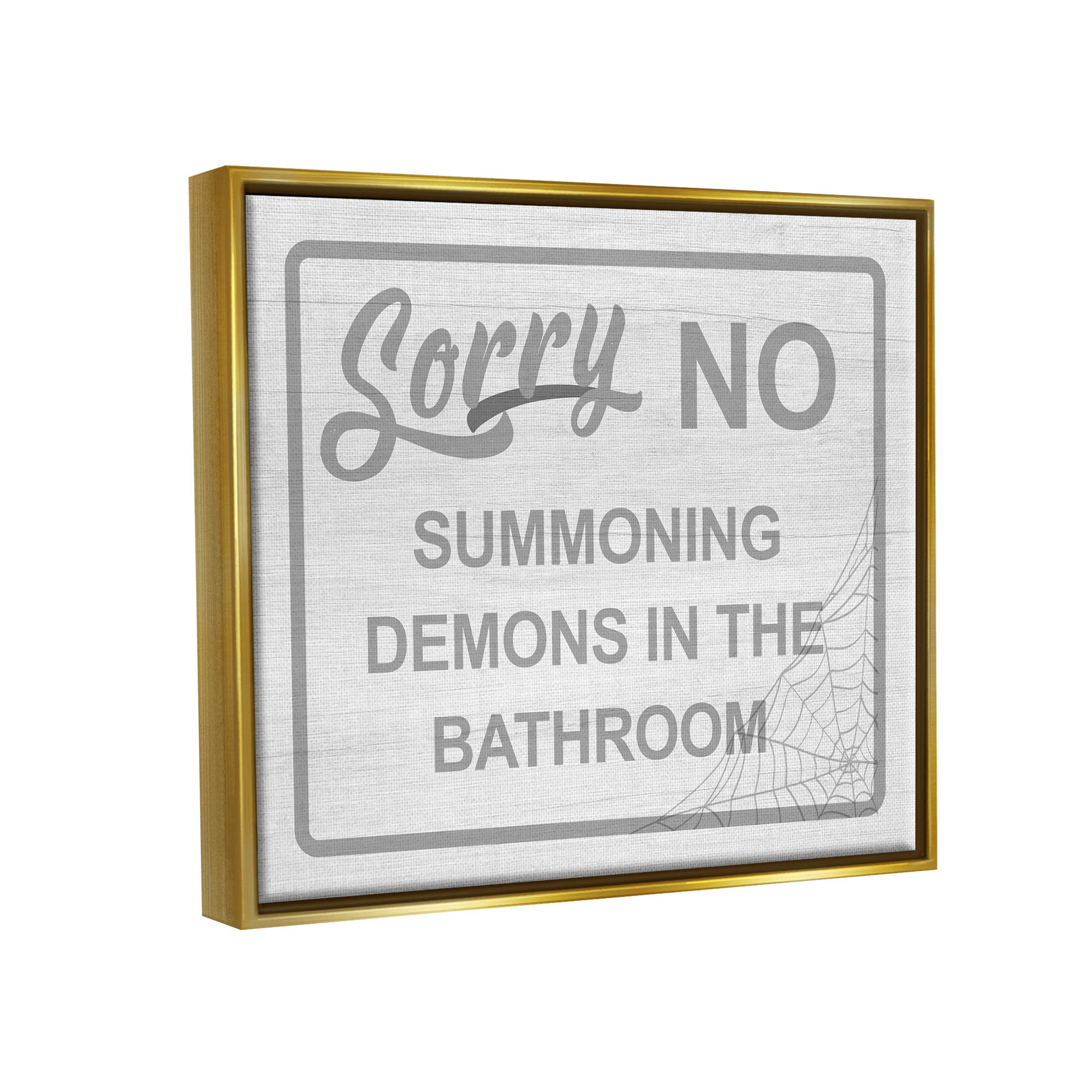 Stupell Industries No Summoning Demons Bathroom Graphic Art Metallic Gold Floating Framed Canvas Print Wall Art, Design by Lil' Rue