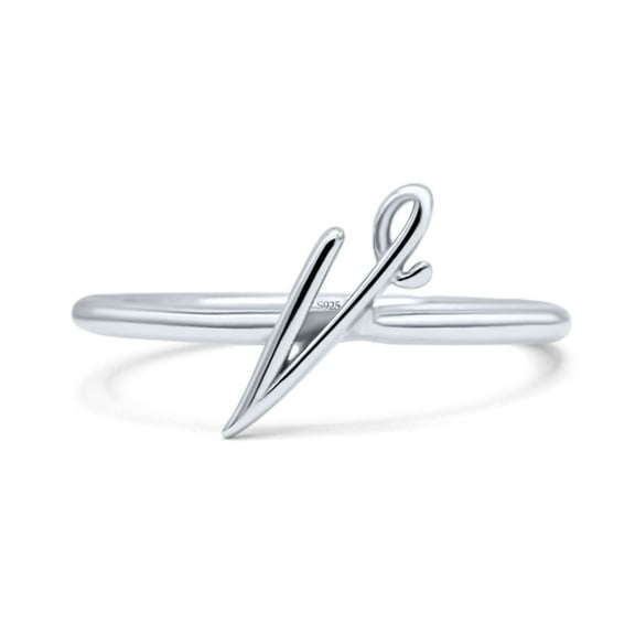 Initial V Alphabet Letter Name Monogram Stackable Ring Band 925 Sterling Silver Size 4
