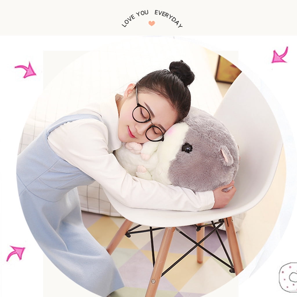 Dualoai Cute Plush Doll Toy Stuffed Hamster Pillow Bolster Cushion Gray
