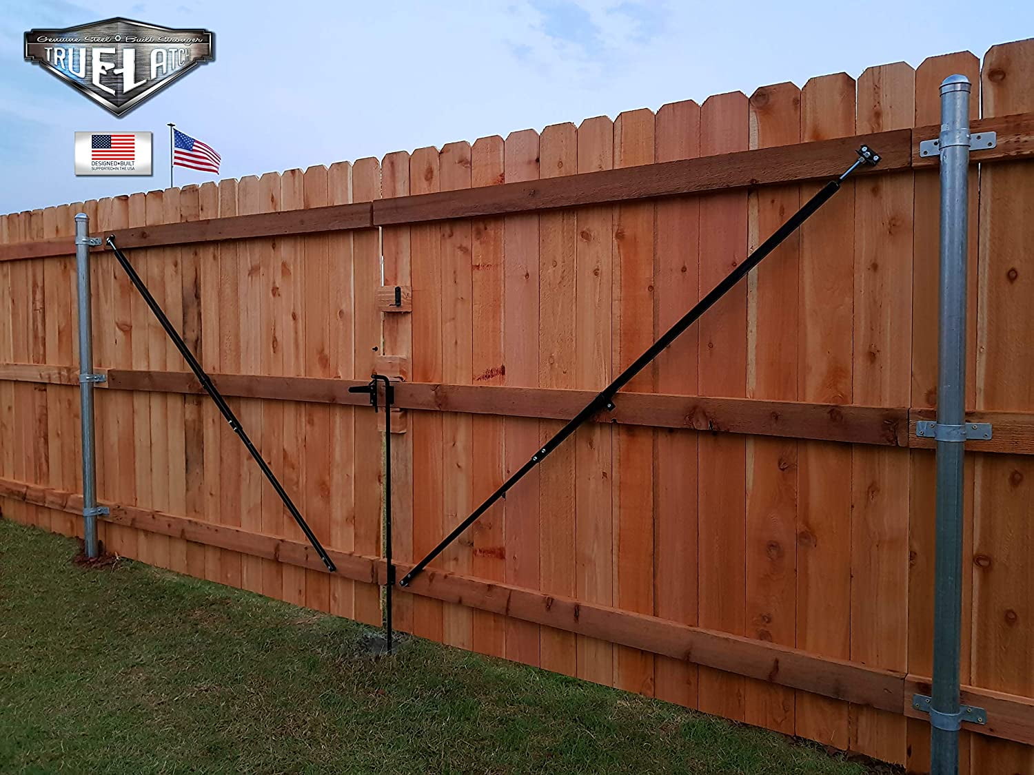 True Latch 8' Telescopic Gate Brace, Anti Sag Hardware Kit for Outdoor Wooden Fence Gates, Gray