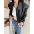 thumbnail image 4 of Chaqueta bomber corta de cuero negro genuino para mujer, abrigo de piel de oveja de motocicleta vintage de alta gama de tendencia 2024, otoño e invierno, 4 of 4