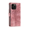 thumbnail image 4 of Nalacover for iPhone 14 Pro Max Embossed Floral Pattern PU Leather Crossbody Case with Shoulder Strap,Shockproof Magnetic Flip Kickstand Credit Card Slots Zipper Pocket Wallet Phone Case,Pink, 4 of 10