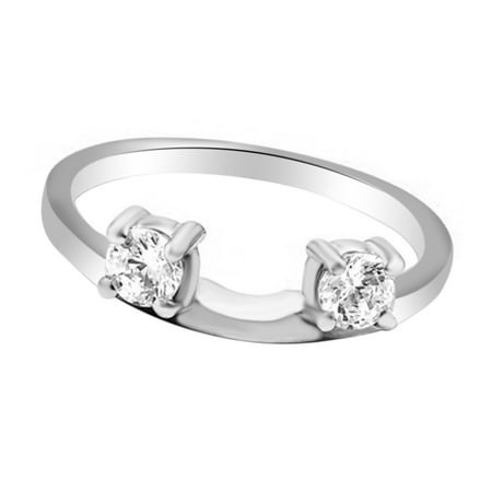 Diamond Ring Wrap Guard Insert - White Natural Diamonds Guard Wrap Enhancer Ring in 14k White Gold Over Sterling Silver (0.10 Cttw) By Jewel Zone US