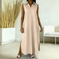 thumbnail image 2 of Laqbezok Women's Sleeveless Maxi Dress, Casual Collared V-Neck Long Gown, Relaxed Fit Side Slit Summer Dress with Pockets, 2 of 8