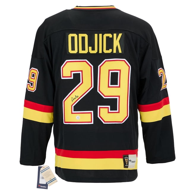 Gino Odjick Chandail Rétro de Fanatics Noir Signé Canucks de Vancouver