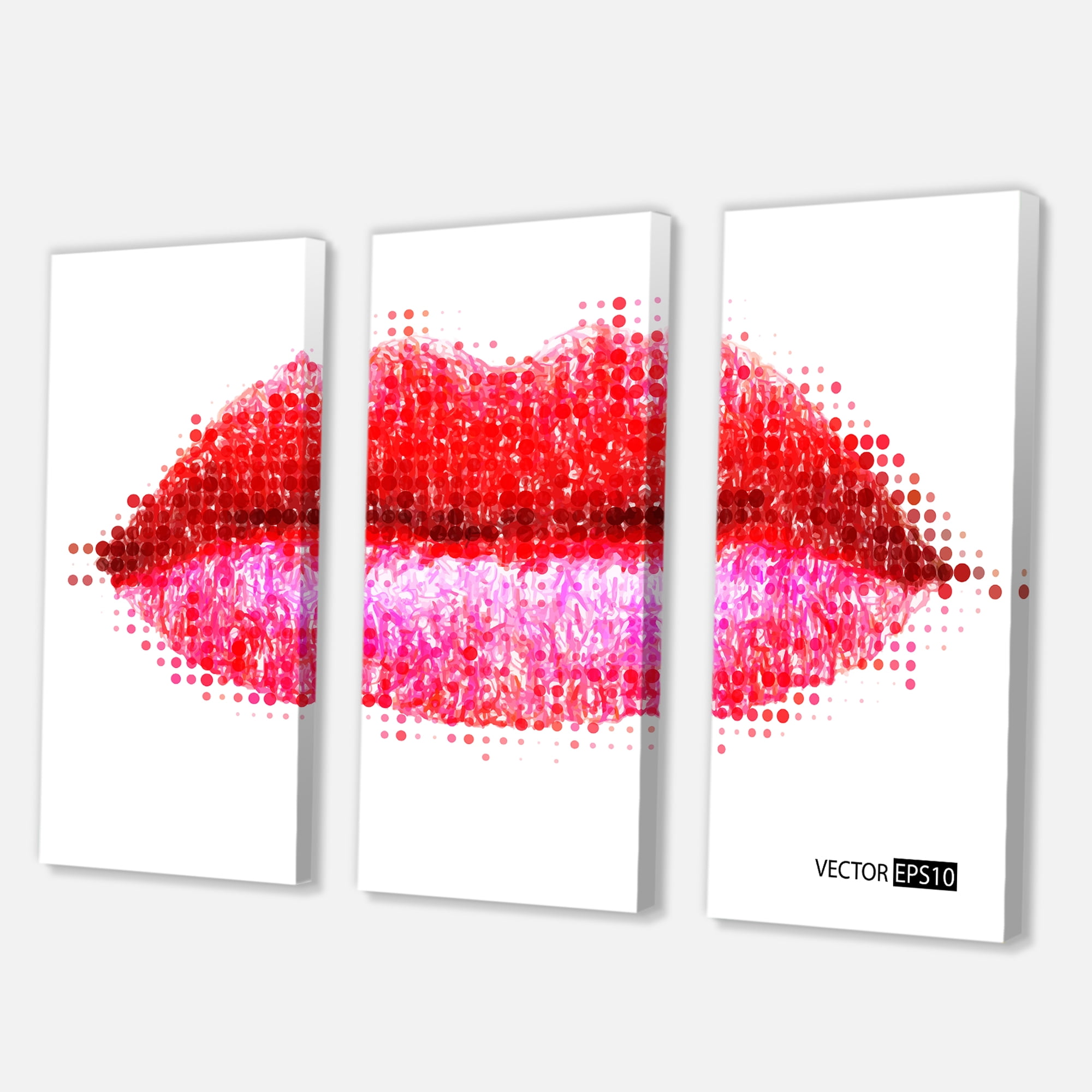 Designart ' Abstract Red Woman Lips in Pixels ' Modern Canvas Wall Art Print
