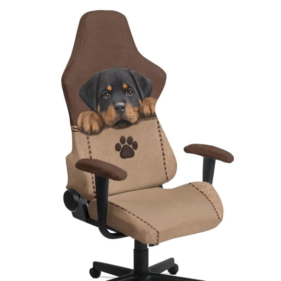 SCRAWLGOD Rottweiler Dog Paw Print Stretch Gaming Chair Cover with Armrest Covers Soft Anti Dust Furniture Protector Washable Reclining Racing Gaming Chair