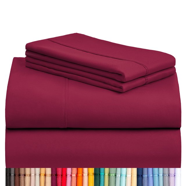 Sábanas LuxClub Twin de 3 piezas con bolsillo profundo de 46 cm, color borgoña