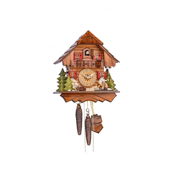Cuckoo Clock Black Forest house with moving wood chopper KA 1633 EX