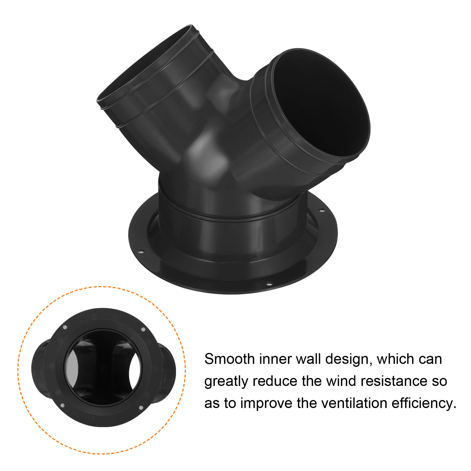 Uxcell 3"x3"x4" Y Reducer Connector 3 Way Duct Splitter Exhaust Pipe Adapter with Flange Black