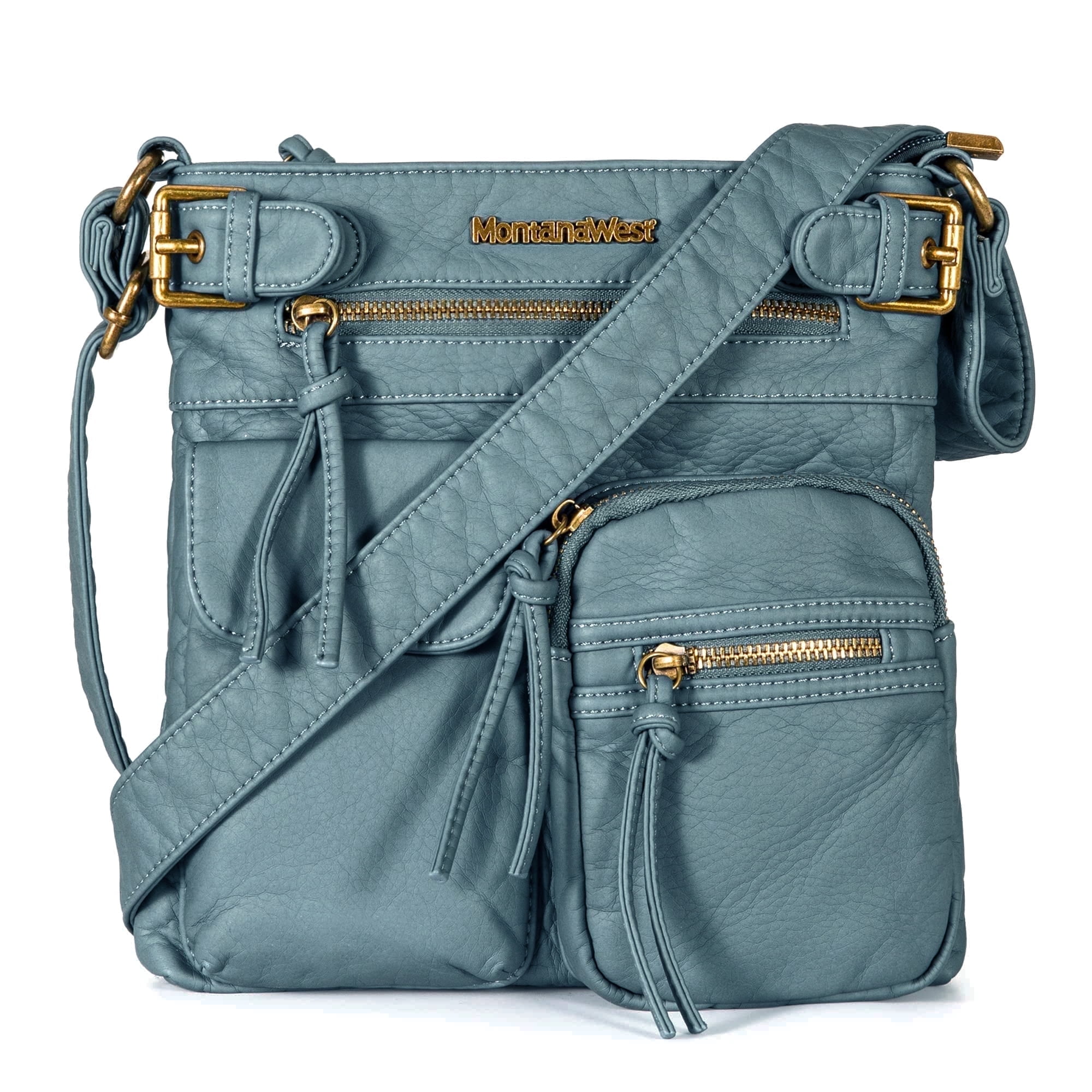 Montana West Crossbody Bag for Women Soft Washed Leather Multi Pocket Shoulder Purses, Jean