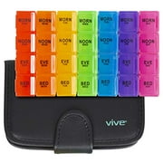 Vive XL Pill Case - Extra Large Weekly and Daily Medicine Supplement Organizer with Box Case, Splitter Cutter - Dispenser and Container for Medication 4 Times A Day - Slim 7 Day Leather Travel Holder