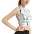 thumbnail image 3 of YONGHS Women Metallic Shiny Sleeveless Crop Top Ladies T-Shirt Vest S-XXL Silver A XXL, 3 of 6