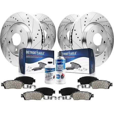 Detroit Axle - Brake Kit for 2003 2004 2005 2006 2007 2008 2009 2010 2011 Ford Crown Victoria Mercury Grand Marquis, Front and Rear Drilled Slotted Brake Rotors and Ceramic Brakes Pads Replacement
