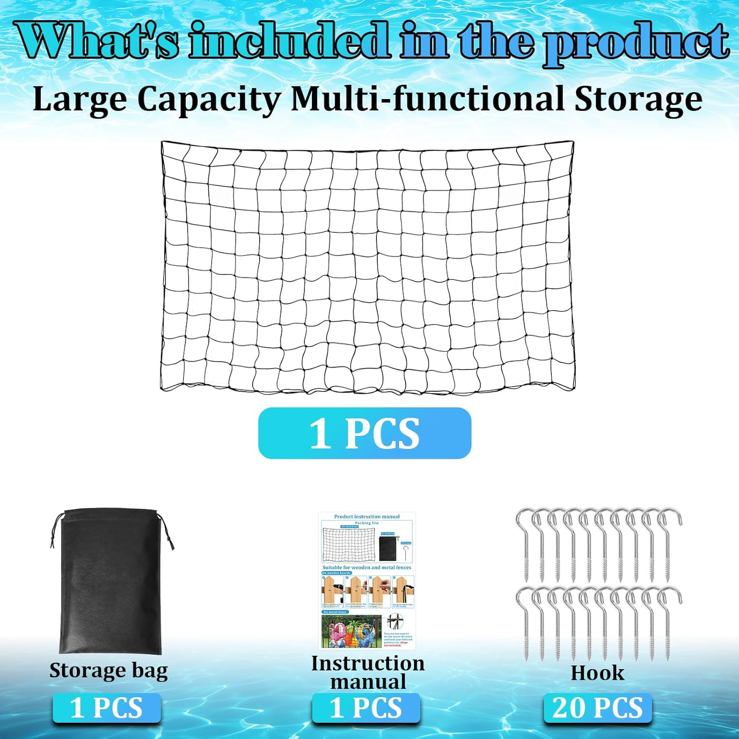 Bexikou Pool Float Holder,Large Pool Float Storage Net Bag, Hanging Pool Toy Storage Organizer,Swimming Pool Accessories Toy Organizer for Pool Fence and Beach