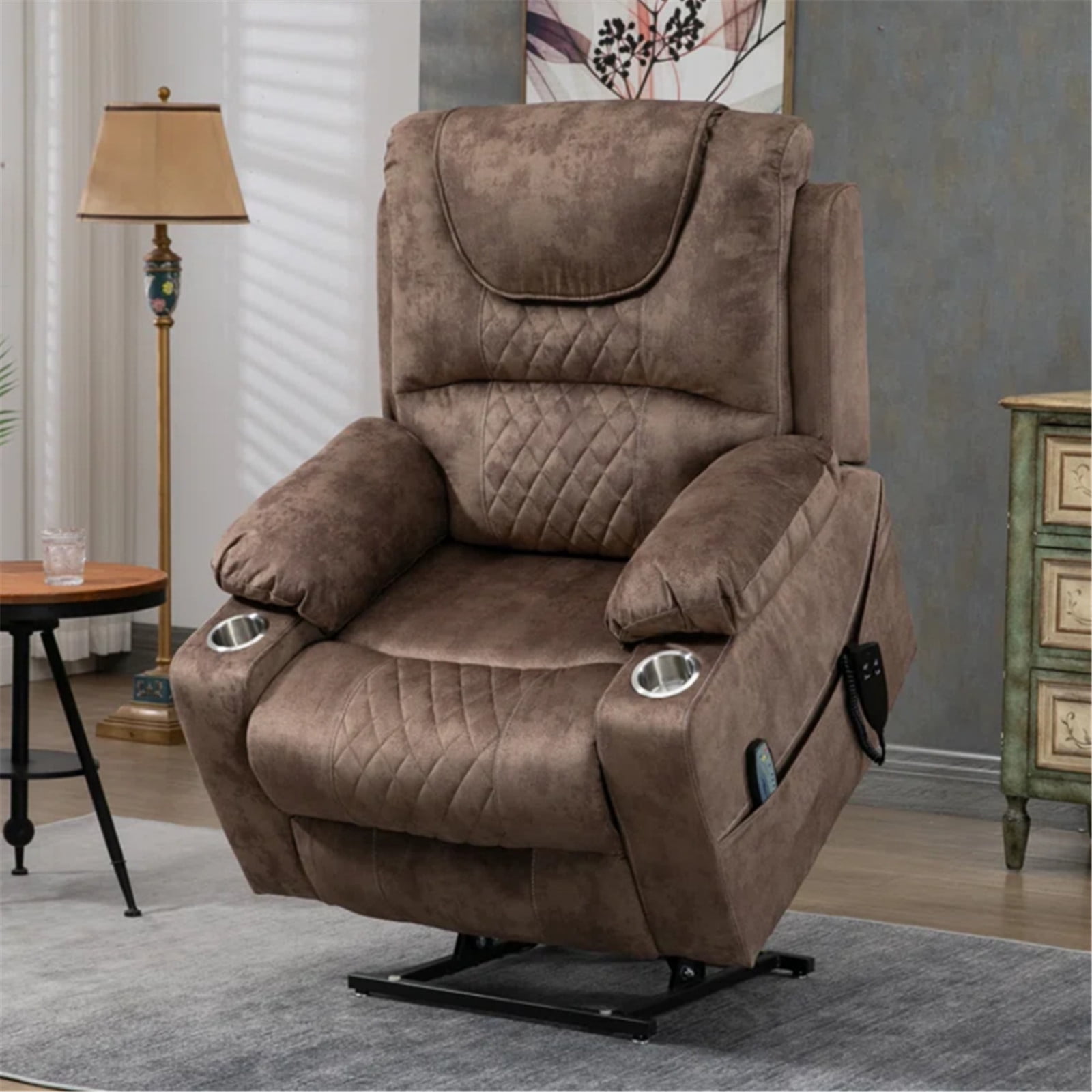 LITVZ Recliner Lift Chairs for Elderly, 180 Degrees Lay Flat Recliner Chair with Heat and Massage and Cup Holder for Adults 400 lb Capacity