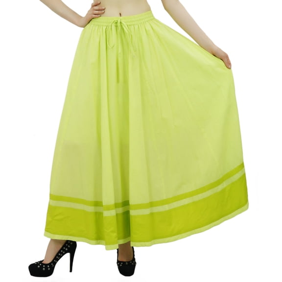 Bimba Women's Long Maxi Skirt With Contrast Border Boho Skirt With Elastic Waist
