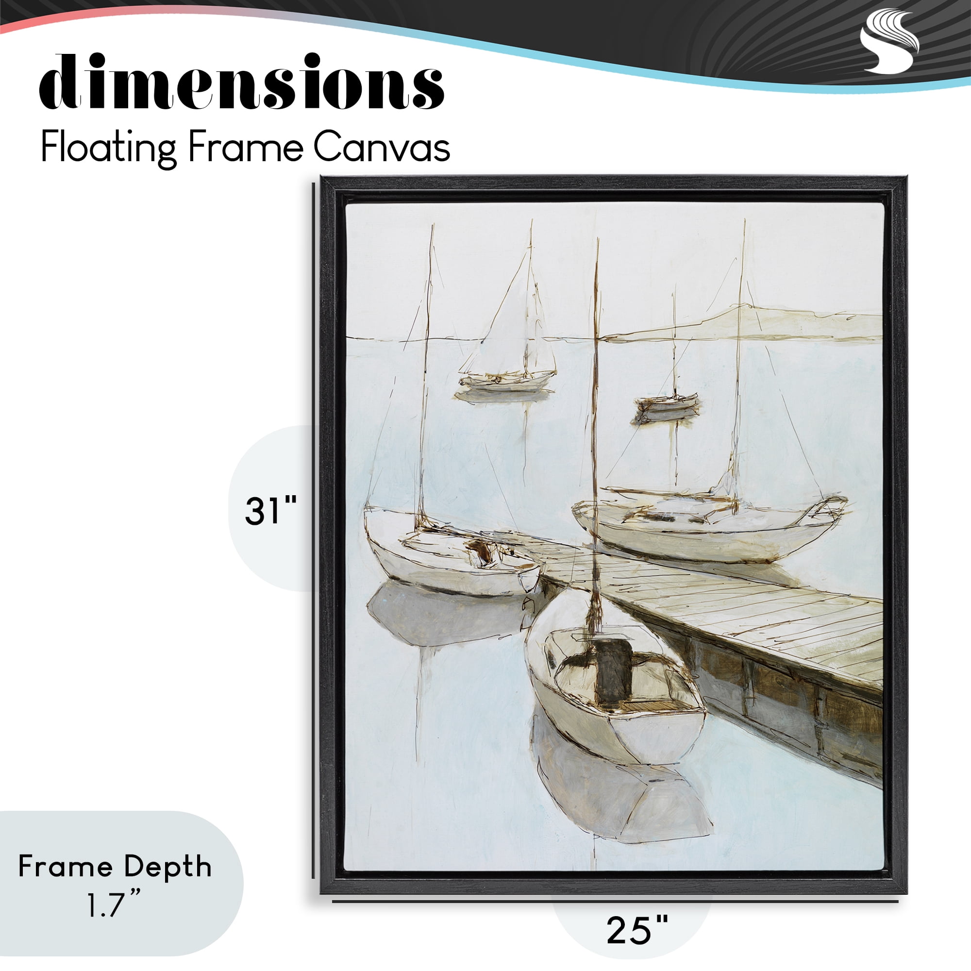 Stupell Industries Docked Sails Coastal Scene Black Framed Floater Canvas Wall Art, design by Lorenzo Collective