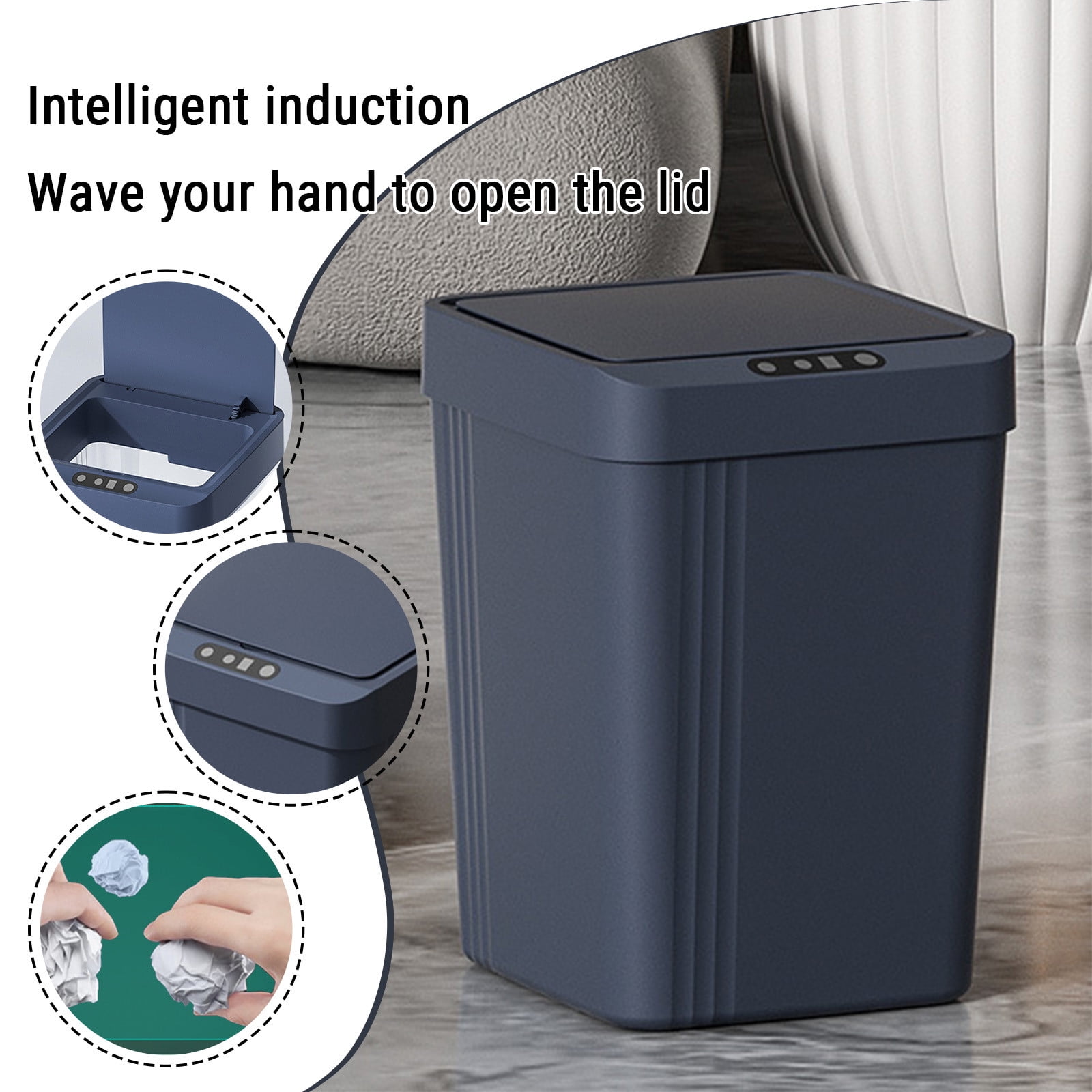 Smart Sensor Trash Can, Odor-Proof Kitchen Trash Can & Bathroom Garbage Bin with Lid, Auto-Open Small Trash Can for Home Office Bedroom Living Room, Blue - Xuniizn