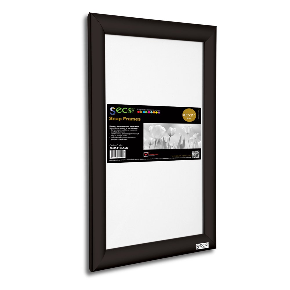 SECO Front Load Easy Open Snap Poster/Picture Frame 8.5 x 11 Inches, Black Aluminum Frame