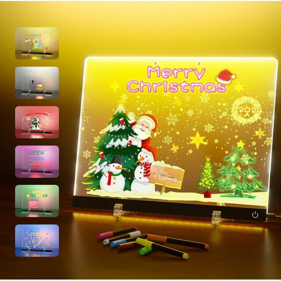 homchy Led Drawing Board,2025 New Writing Acrylic Message Board with Night Light/Adjustable Stand/7 Pens for Office Home