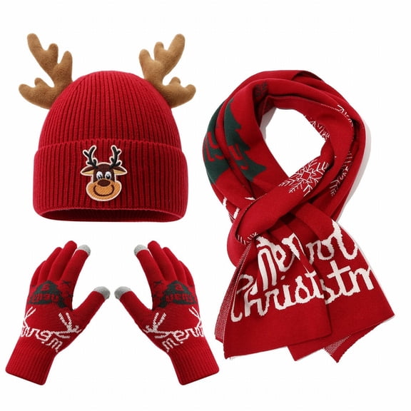 CYSFASHION Head Scarf for Women Warm Winter Gloves Fall Clothes Men's Headband Screen 3Pcs Knit Red Beanie