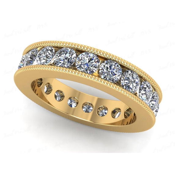 Natural 3.00Ct Round Cut Diamond Channel Set Milgrain Women's Anniversary Wedding Eternity Band Ring Solid 18k Yellow Gold F VS2