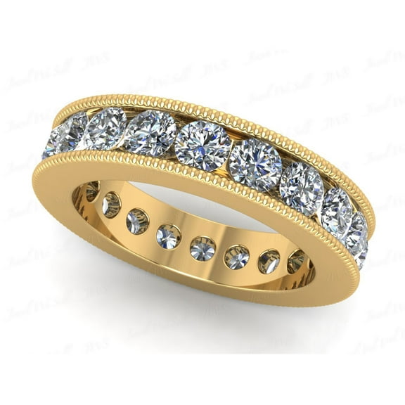 Natural 3.00Ct Round Cut Diamond Channel Set Milgrain Women's Anniversary Wedding Eternity Band Ring Solid 18k Yellow Gold F VS2