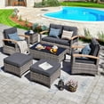 thumbnail image 3 of MEISSALIVVE 7 Pieces Patio Furniture Sets, Outdoor Rattan Conversation Set with 2 Wood Armrest Swivel Chairs, 2 Ottoman, 2-Seat Sofa&Coffee Table(Grey), 3 of 7
