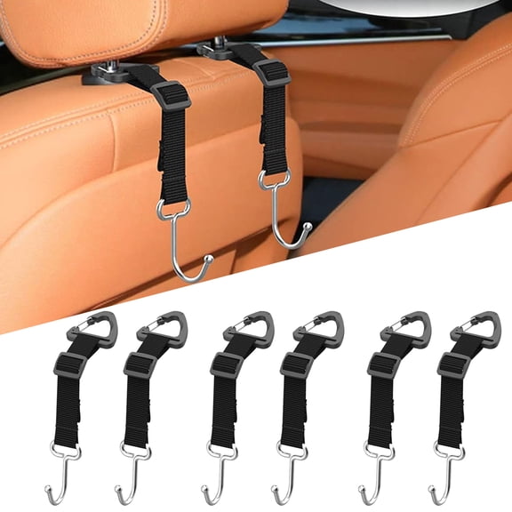 UHIAGREE Headrest Hooks for Car,6 pcs Car Seat Back Storage Hook,Hooks for Purses and Bags(Black)