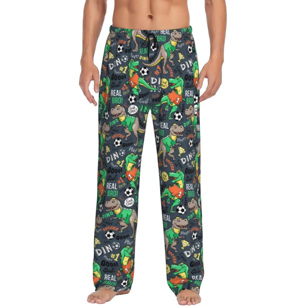 Balery Dinosaur Plays Soccer Pantalones de pijama para hombre, pijama ultraligero, pantalón de descanso-X-Large