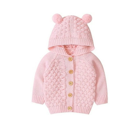 

Infant Baby Boy Girl Hooded Sweater Coat Jacket Ear Knitted Hoodie Coat Outerwear with Button Winter Outfits