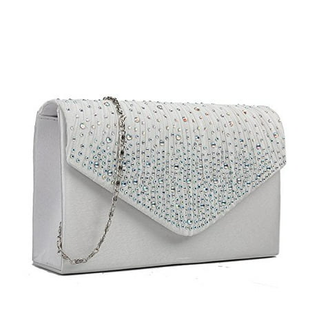 Satin Bridal Handbag - Miss Lulu Ladies Diamante Clutch Evening Bridal Wedding Bag Handbag (Beige)