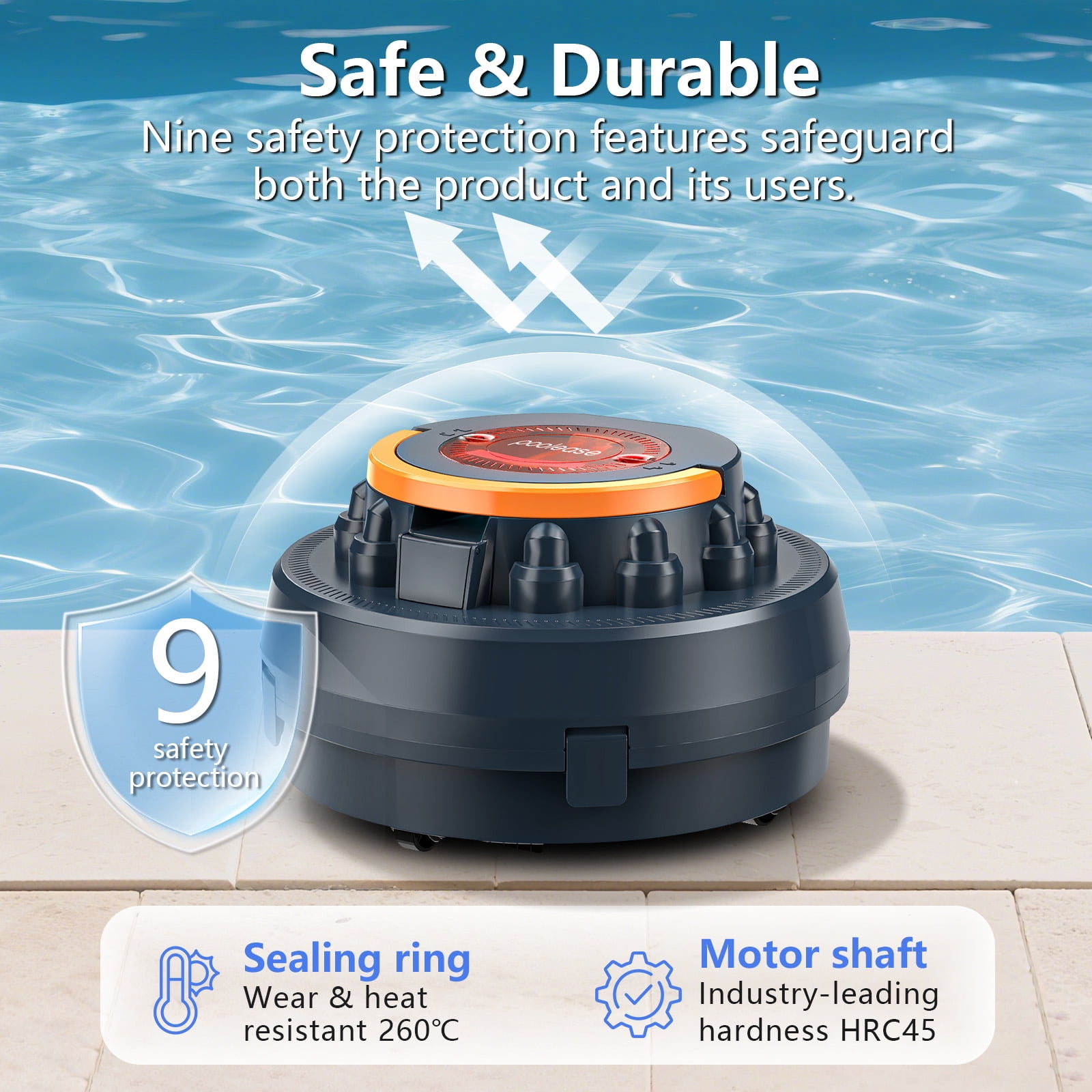 Poolease Swimming Pool Vacuum, Cordless Robotic Pool Cleaner, 2L Debris Tank, Auto-Parking, 9 Safety Protections, 40% Bigger Suction Inlets, for Pool Cleaning