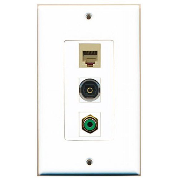 RiteAV - 1 Port RCA Green and 1 Port Phone RJ11 RJ12 Beige and 1 Port Toslink Decorative Wall Plate Decorative