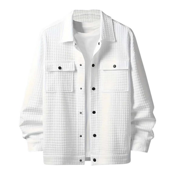 Kaemgyyd Jackets for Men Casual Lightweight Button down Shirts Shacket Fashion Solid Winter Warm Coat with Pockets