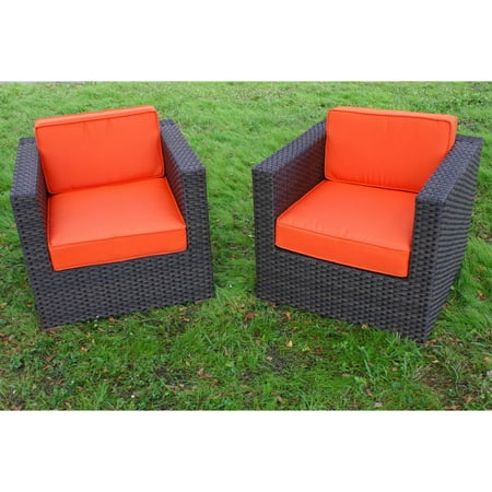Bellagio Patio - Bellagio 2-Piece Wicker Patio Armchair Set with Orange Cushions