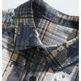 thumbnail image 5 of Mens Fall Plaid Button Down Shirt Casual Graphic Print Jackets Lightweight Long Sleeve Lapel Work Tops with Curved Hem Blue XL, 5 of 9