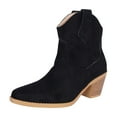 thumbnail image 6 of Rokment Cowboy Ankle Boots for Women Fashion Casual Solid Suede Pointed Toe Chunky Block High Heel Wide Calf Slip on Cowgirl Dress Short Booties Fall Winter Black Size 8, 6 of 8